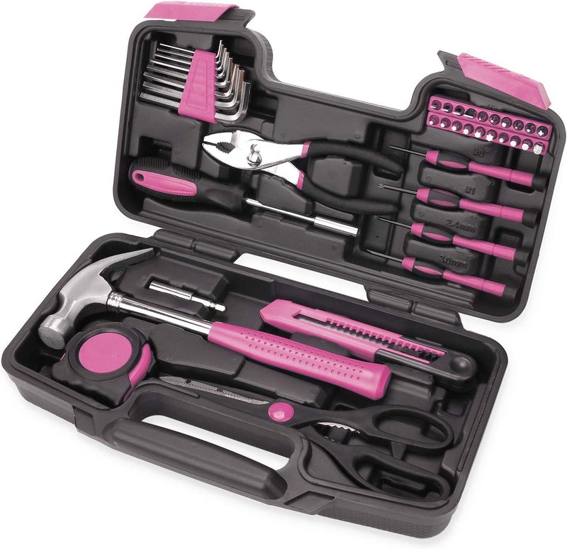 RVOGJP 39 Piece All Purpose Basic Household Pink Tool Kit for Women - Small Tool Set with Toolbox Great for Home  Garage  Office and College Dormitory Use - Image 1